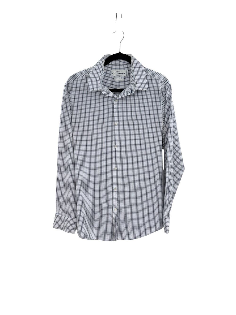 Mizzen+Main‎ Leeward Performance Dress Shirt Blue Check Medium Trim Fit M